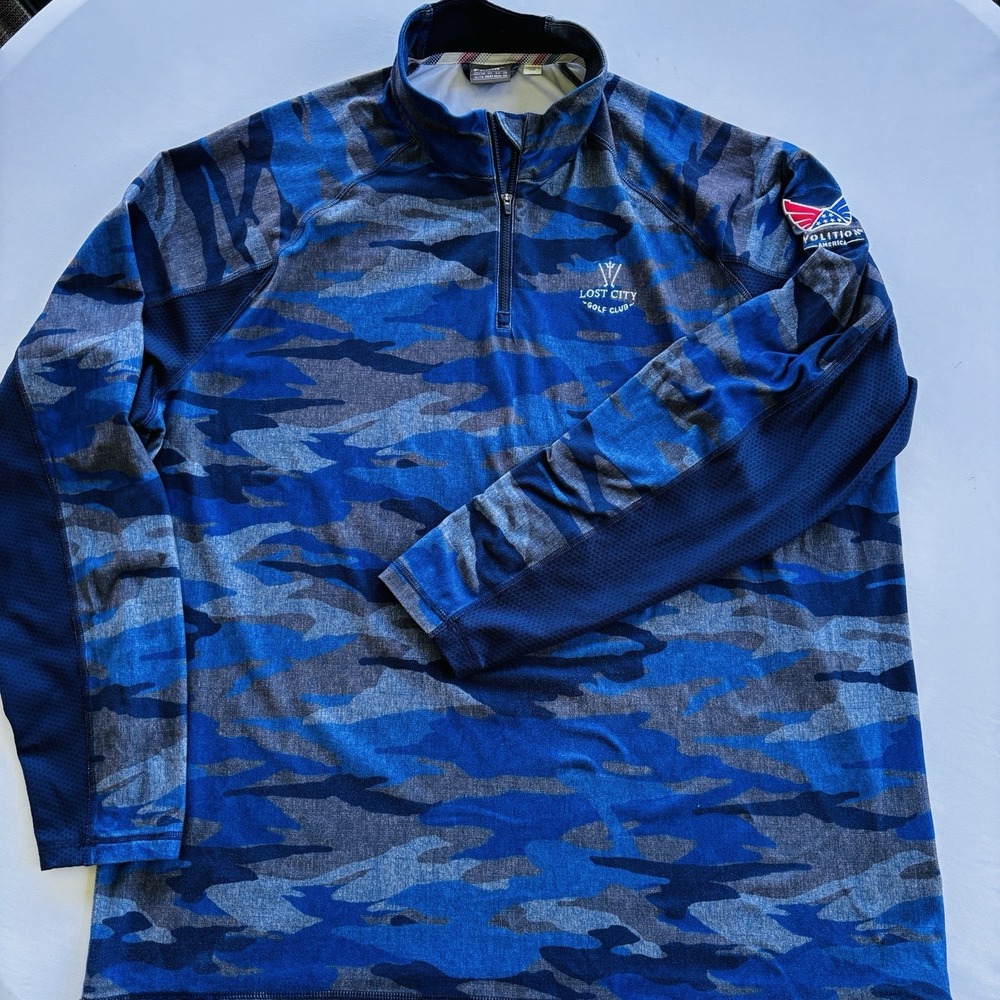 Puma Volition Golf 1/4 Zip Pullover XL Blue Camo Lost City Club USA Flag - Picture 2 of 11